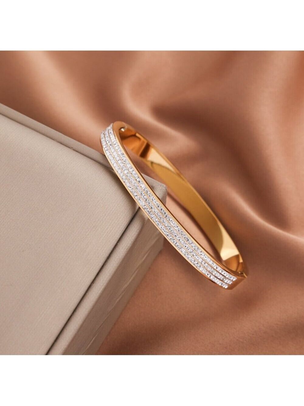 18K Gold Plated Zircon Crystal Bangle Bracelet | High-Quality Stainless Steel